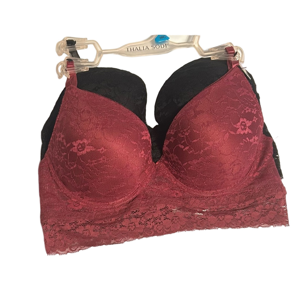 Thalia Sodi Women's Lace Detail Bra’s  -Burgundy and Black 38C NWT